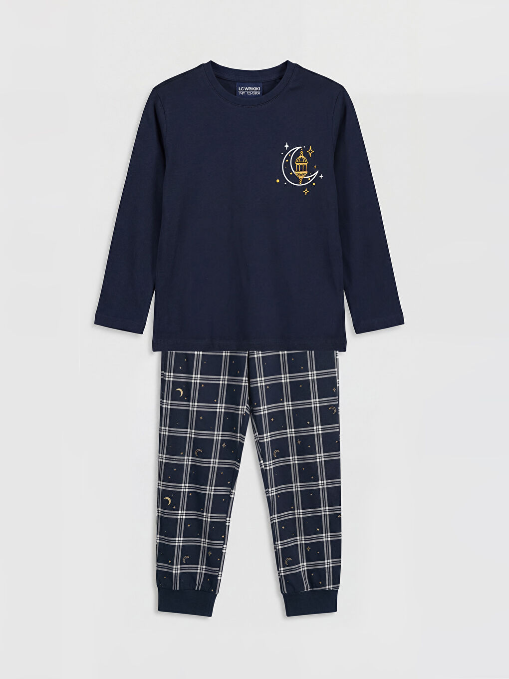 Lacivert Bisiklet Yaka Baskılı Erkek Çocuk Pijama Takım