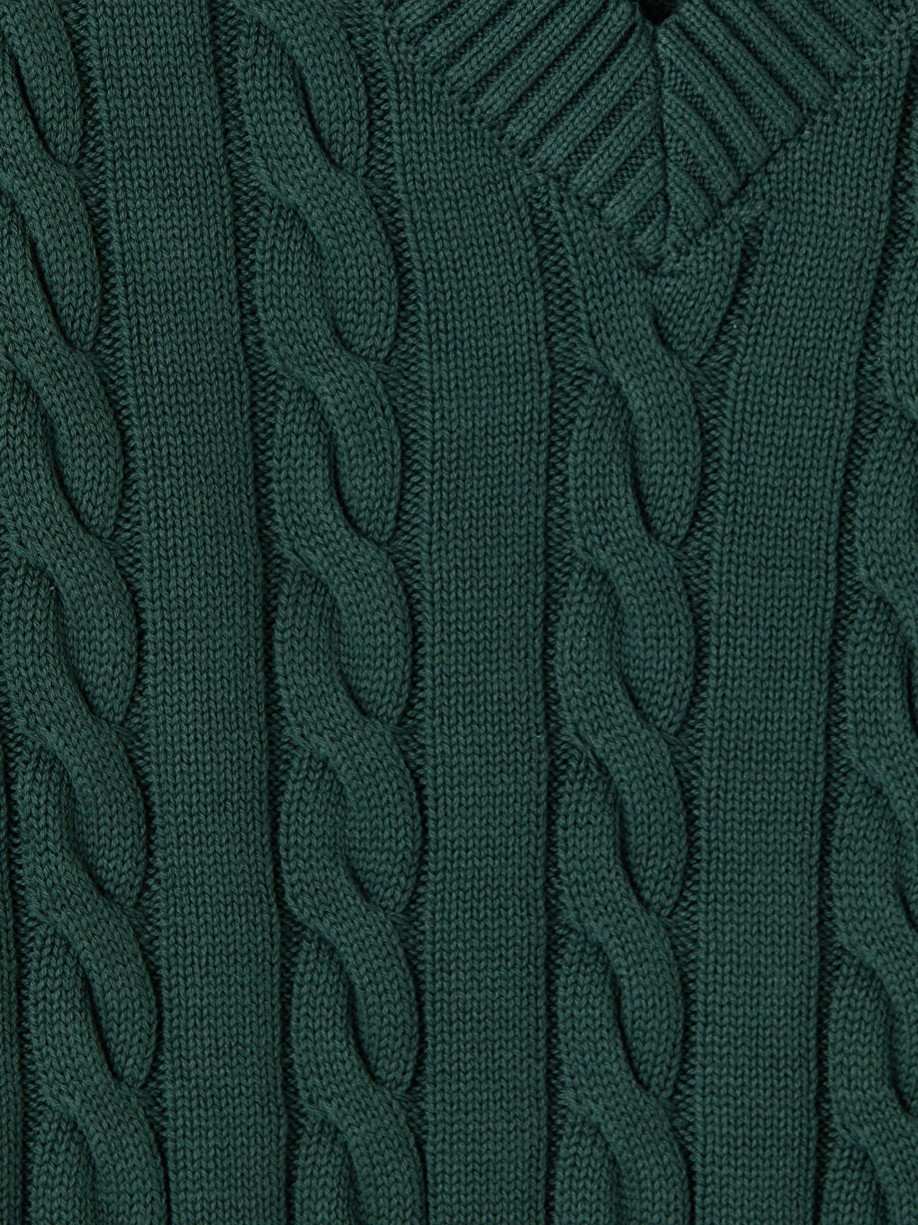 Yeşil V Yaka Saç Örgüsü Desenli Erkek Triko Süveter-2