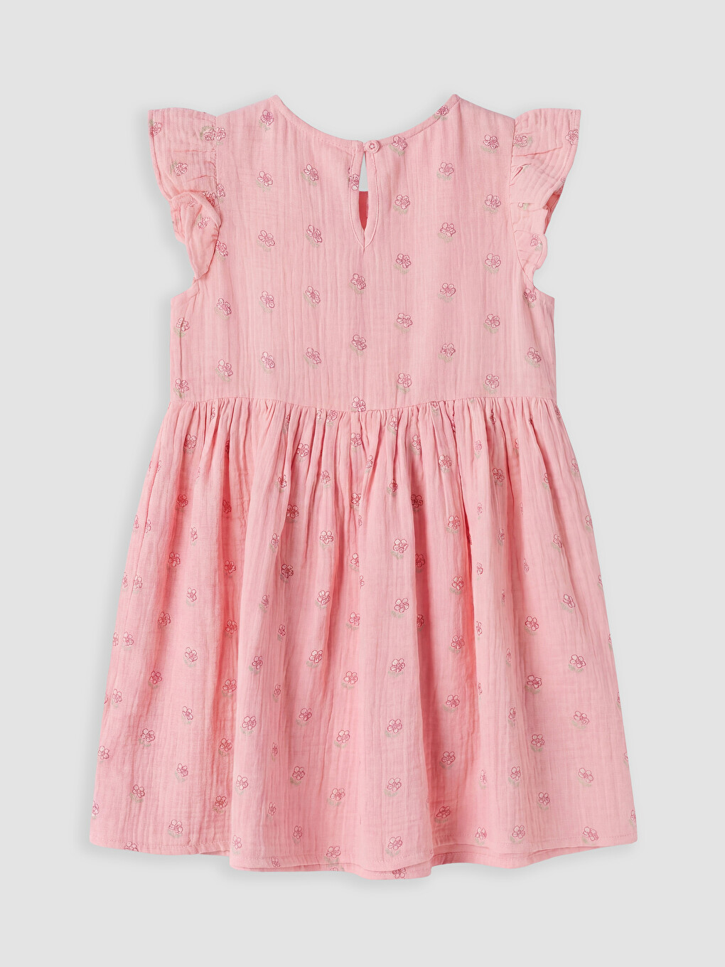 Rochie din muselină cu model floral pentru fete, cu guler rotund-1