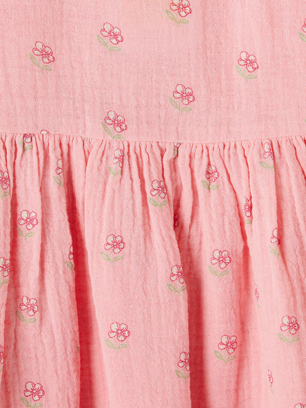Rochie din muselină cu model floral pentru fete, cu guler rotund-2