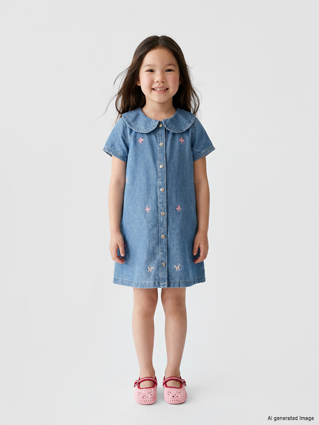 Girls' Embroidered Jean Dress