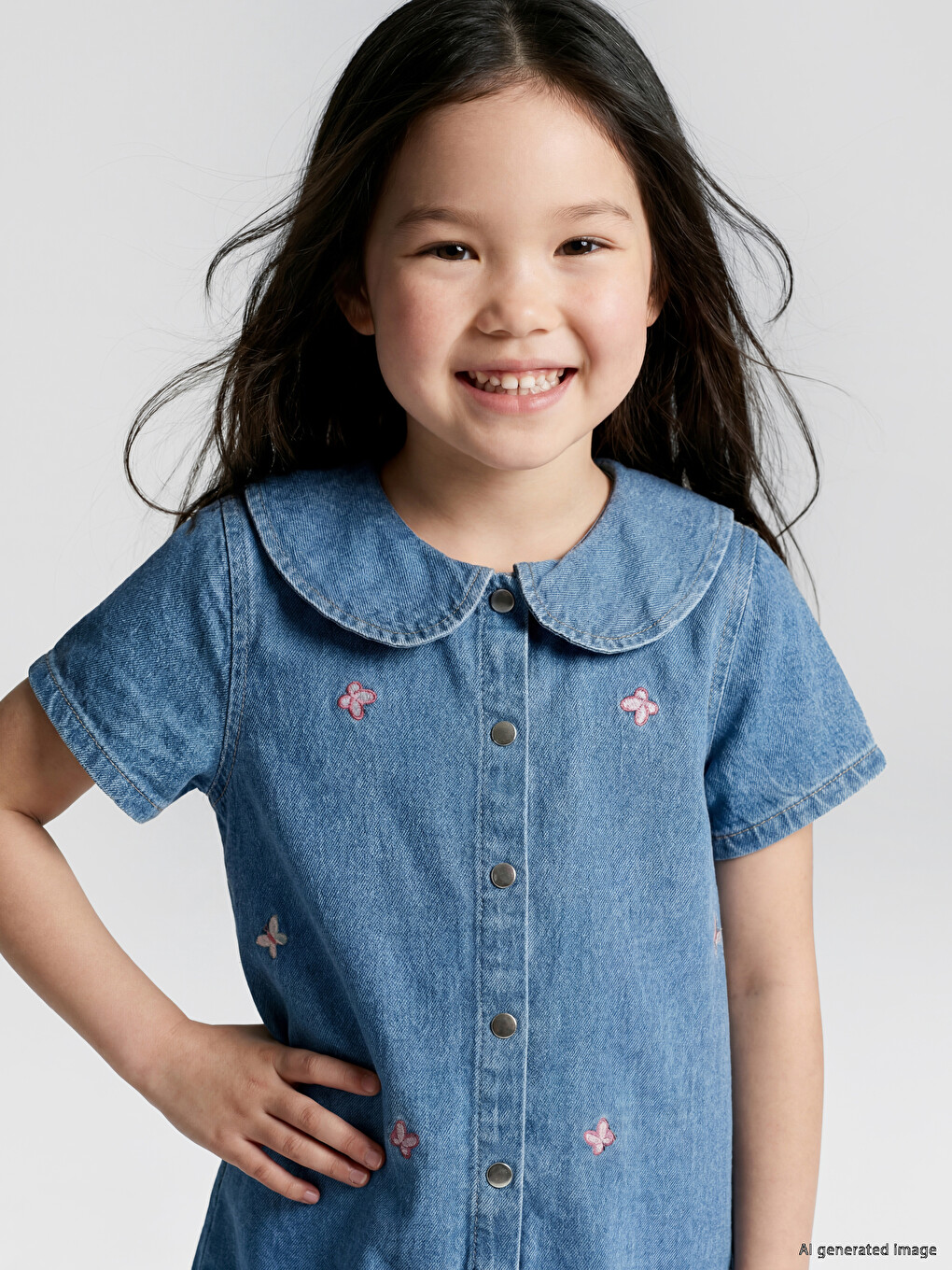 Girls' Embroidered Jean Dress-1