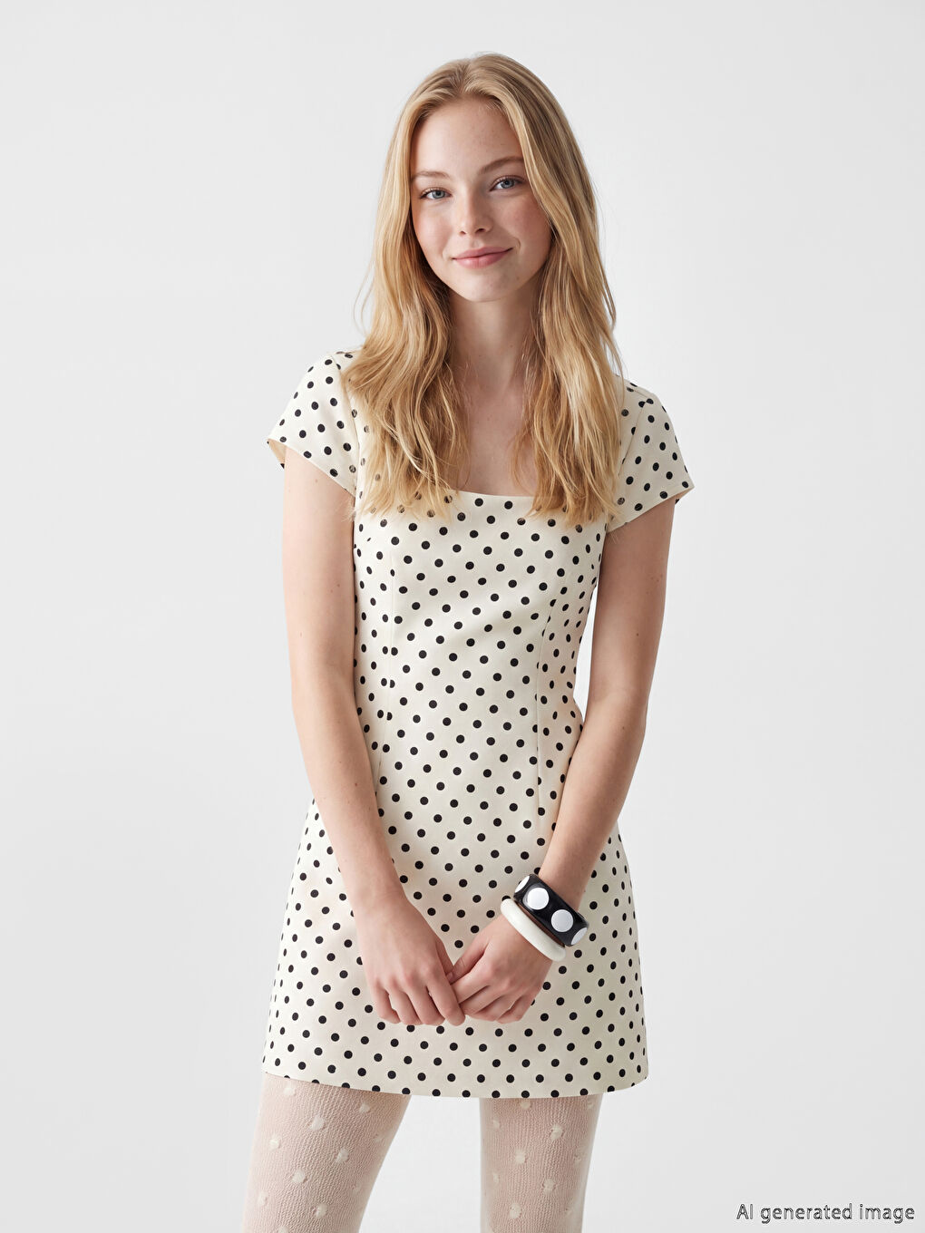 Robe Mini à Pois à Col Carré-1