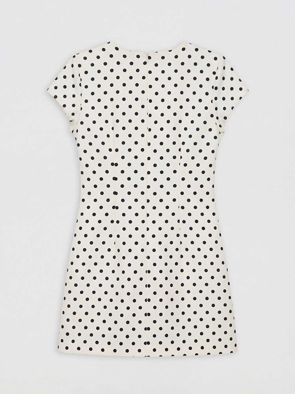 Ekru Kare Yaka Puantiyeli Mini Elbise-5