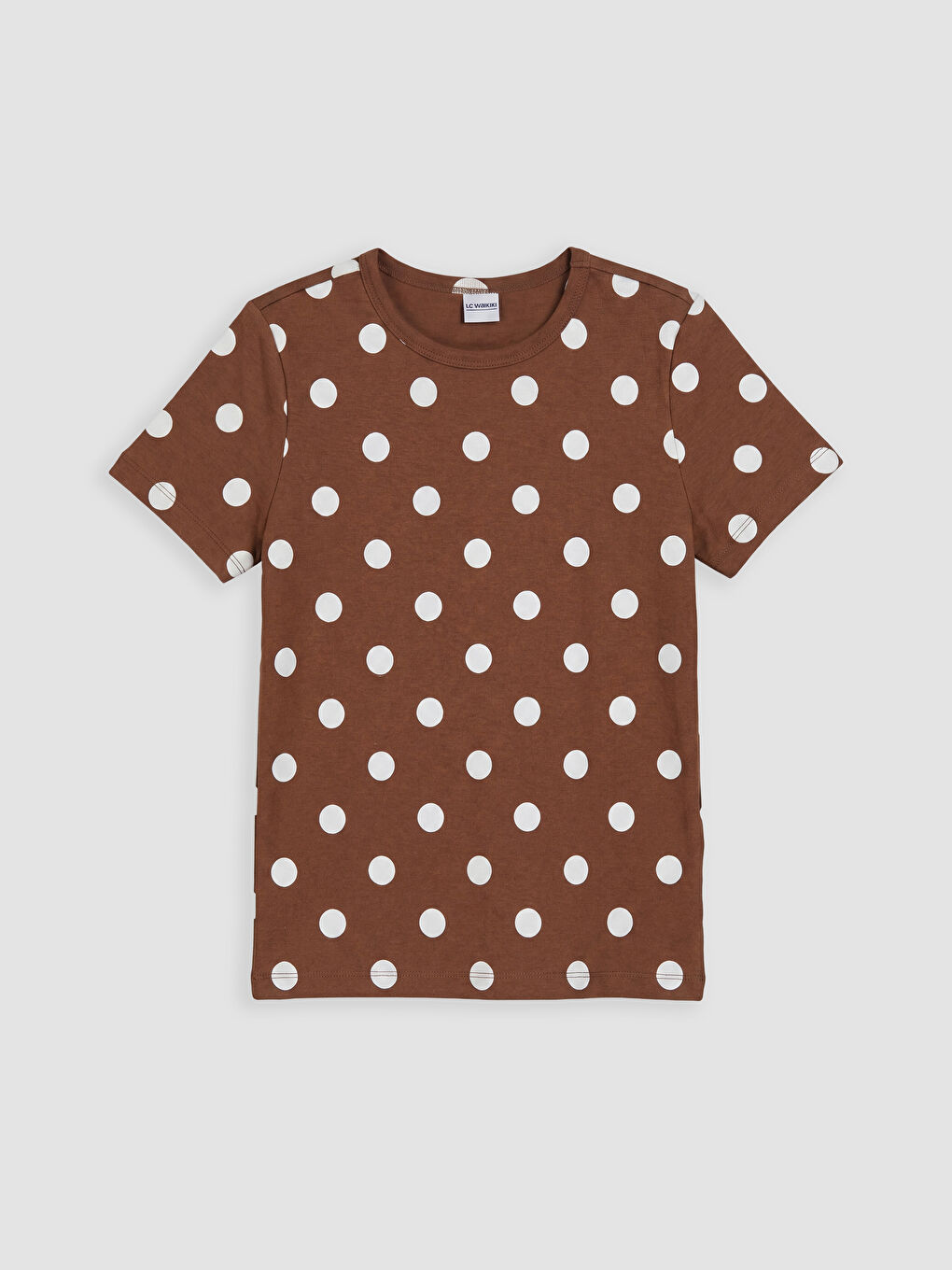 Kahverengi Bisiklet Yaka Puantiyeli Kız Çocuk Tişört