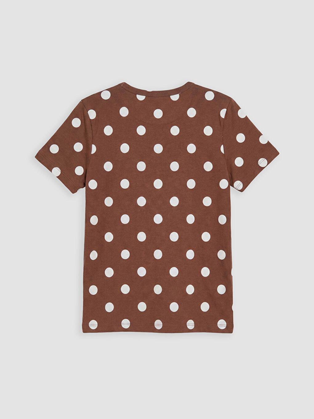 Kahverengi Bisiklet Yaka Puantiyeli Kız Çocuk Tişört-1