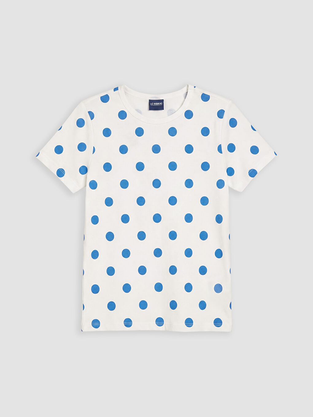 Ekru Bisiklet Yaka Puantiyeli Kız Çocuk Tişört