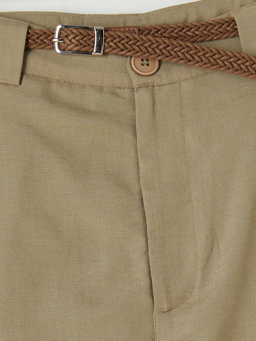 Belted Linen Blend Pleated Women's Shorts-5
