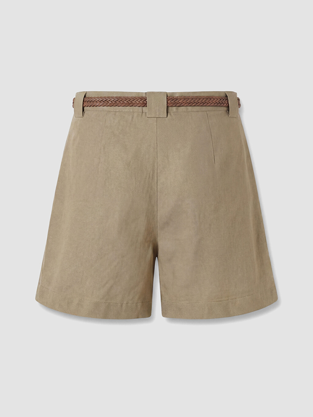 Belted Linen Blend Pleated Women's Shorts-6