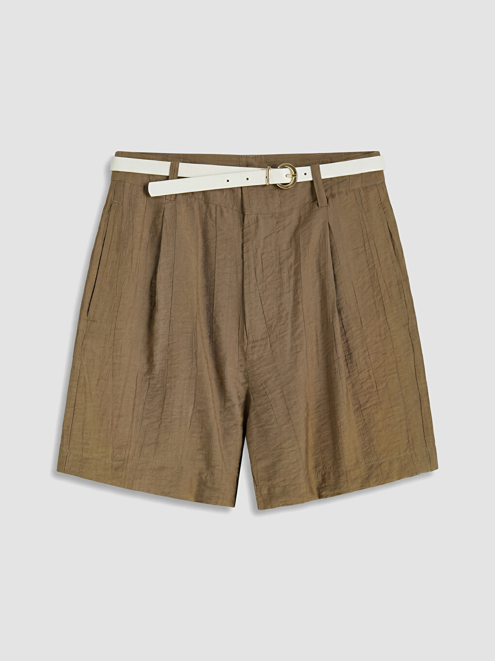 Belted Waist Women's Pleated Shorts-4