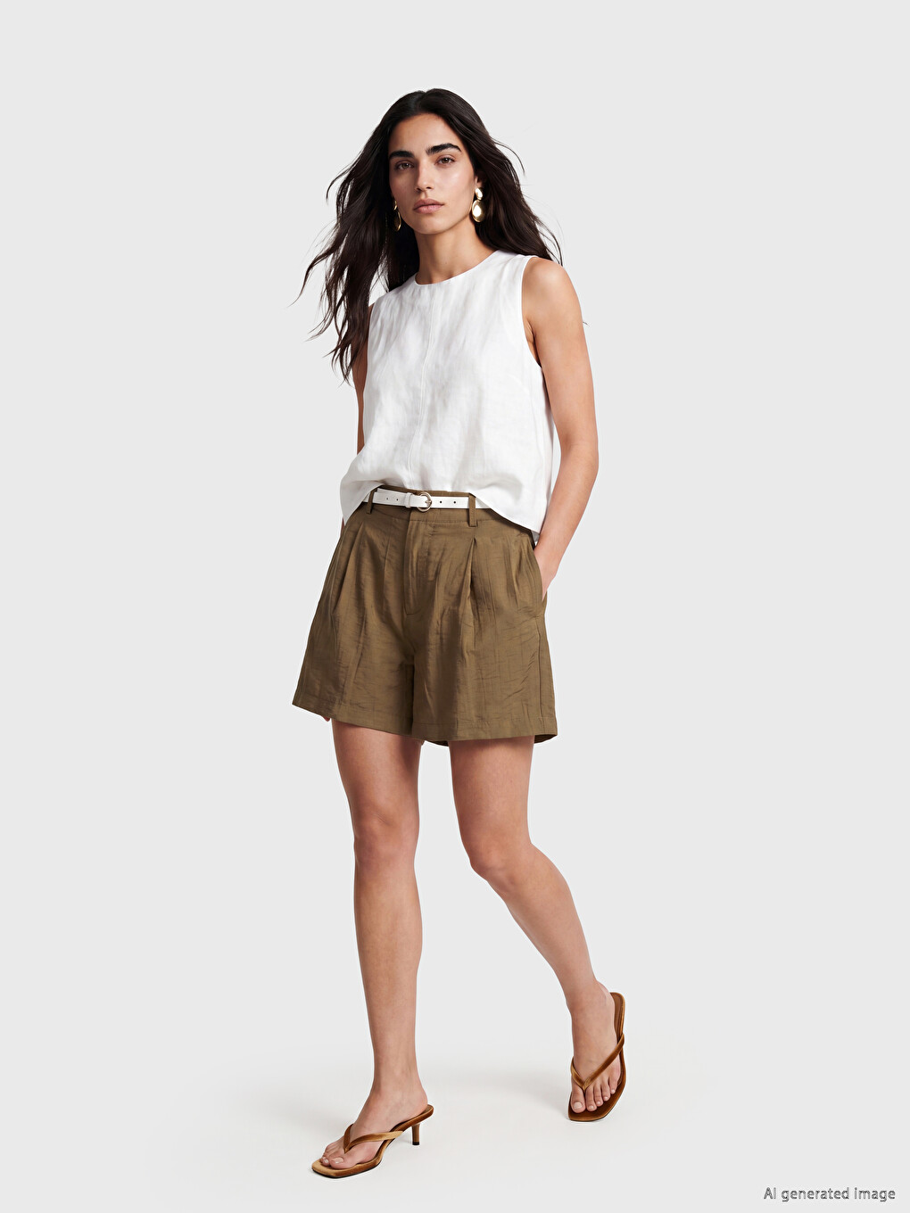 Belted Waist Women's Pleated Shorts