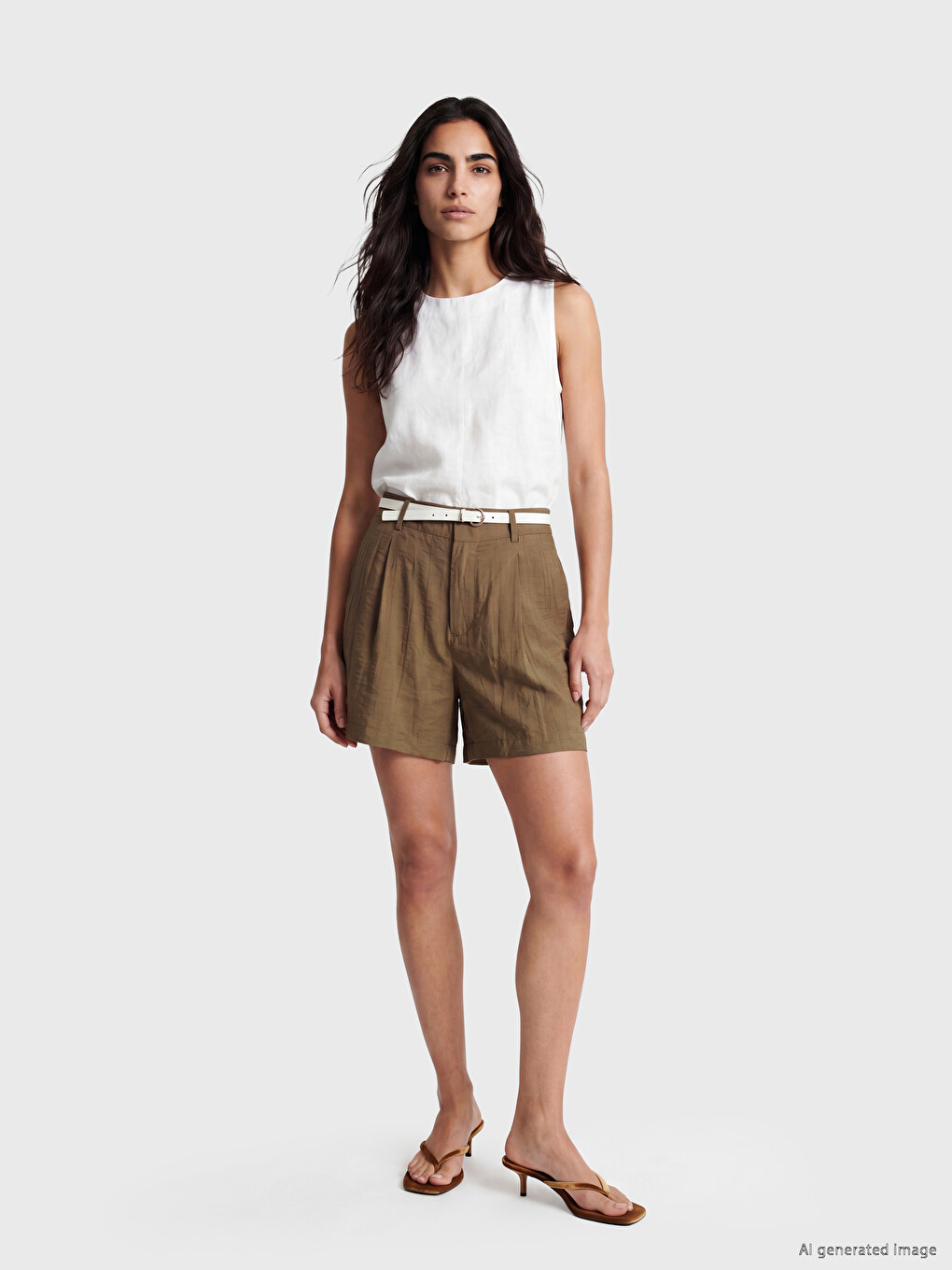 Belted Waist Women's Pleated Shorts-1