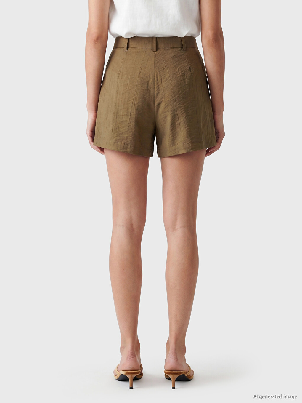 Belted Waist Women's Pleated Shorts-3