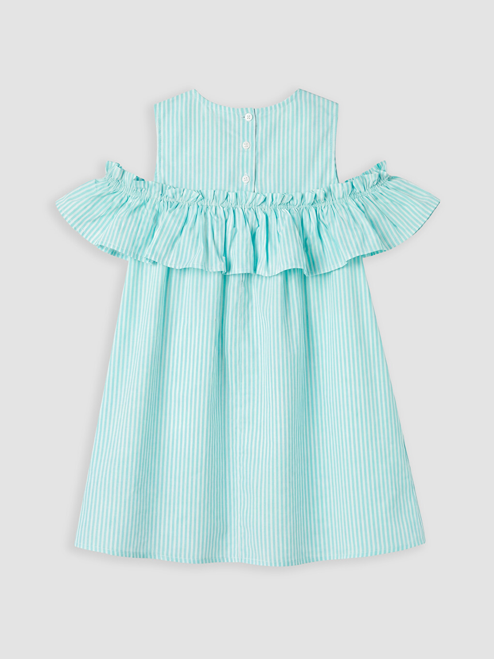 Crew Neck Striped Girls' Poplin Dress-1