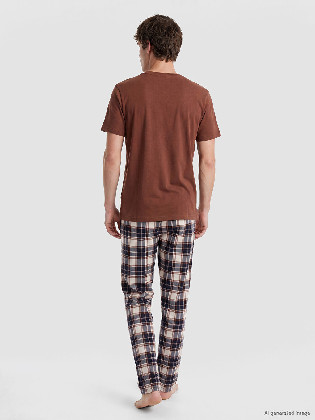 Kahverengi Regular Fit Baskılı Erkek Pijama Takımı-3