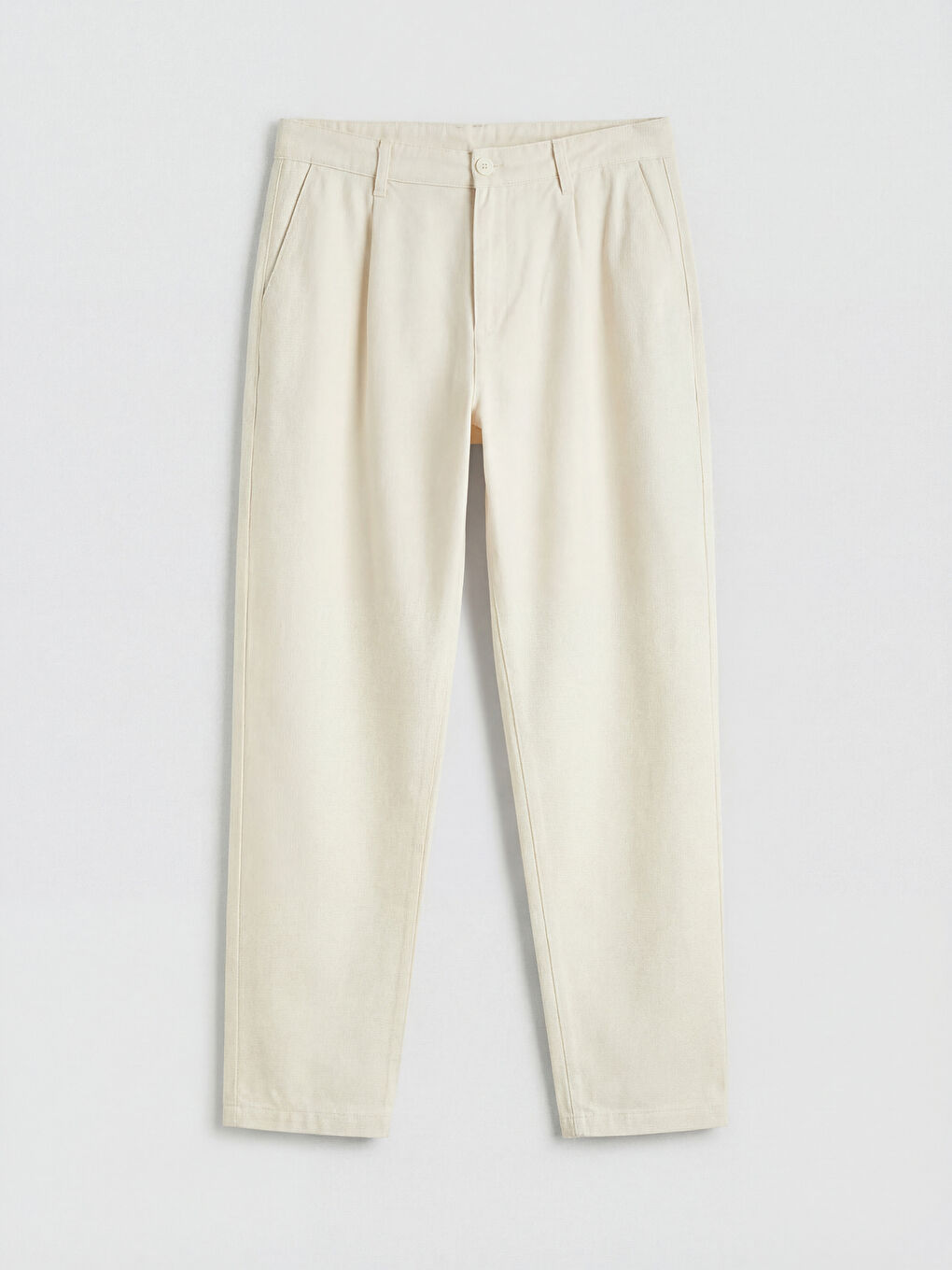 Bej Standart Kalıp Pileli Erkek Chino Pantolon