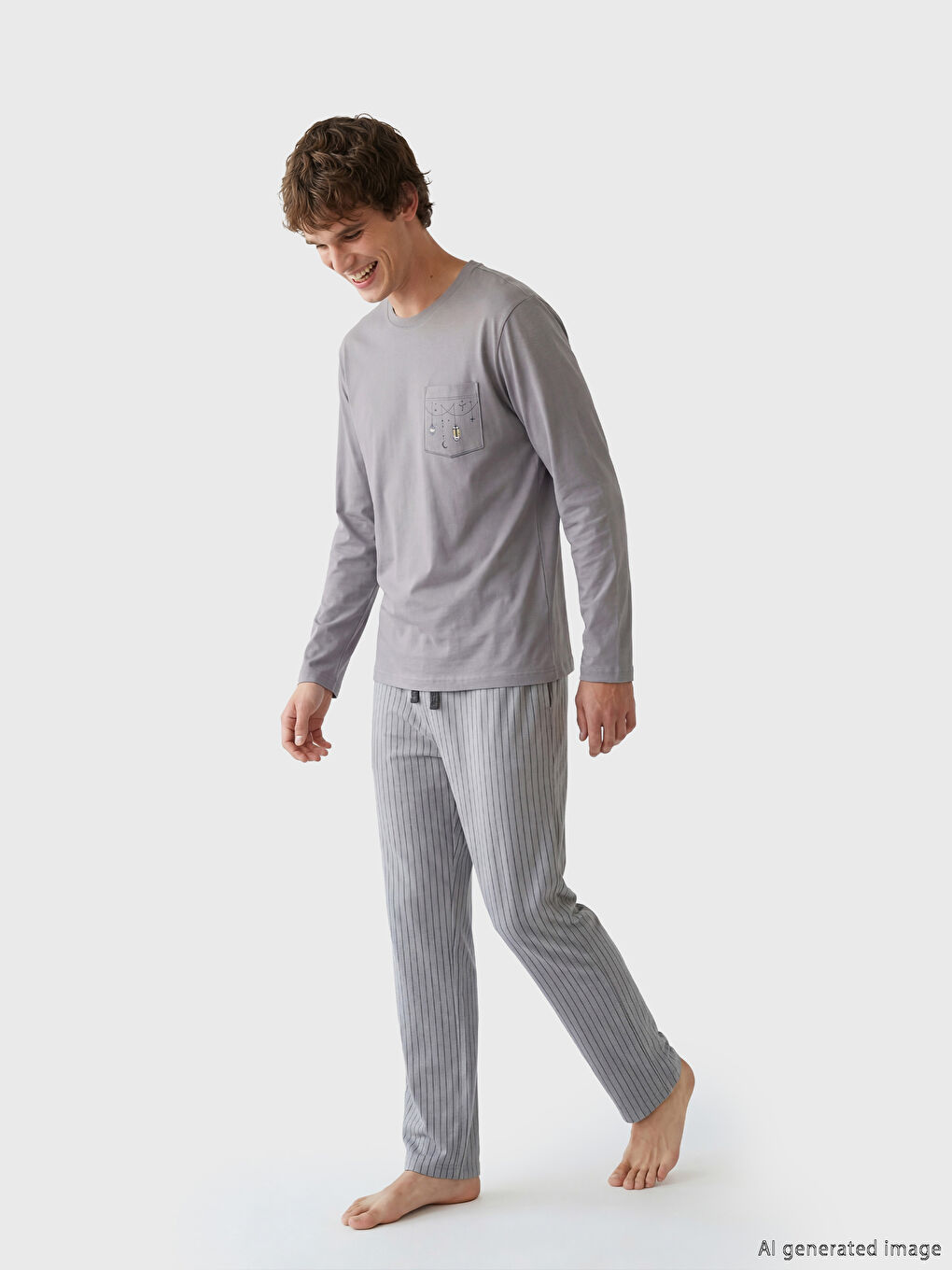 Antrasit Standart Kalıp Baskılı Erkek Pijama Takım