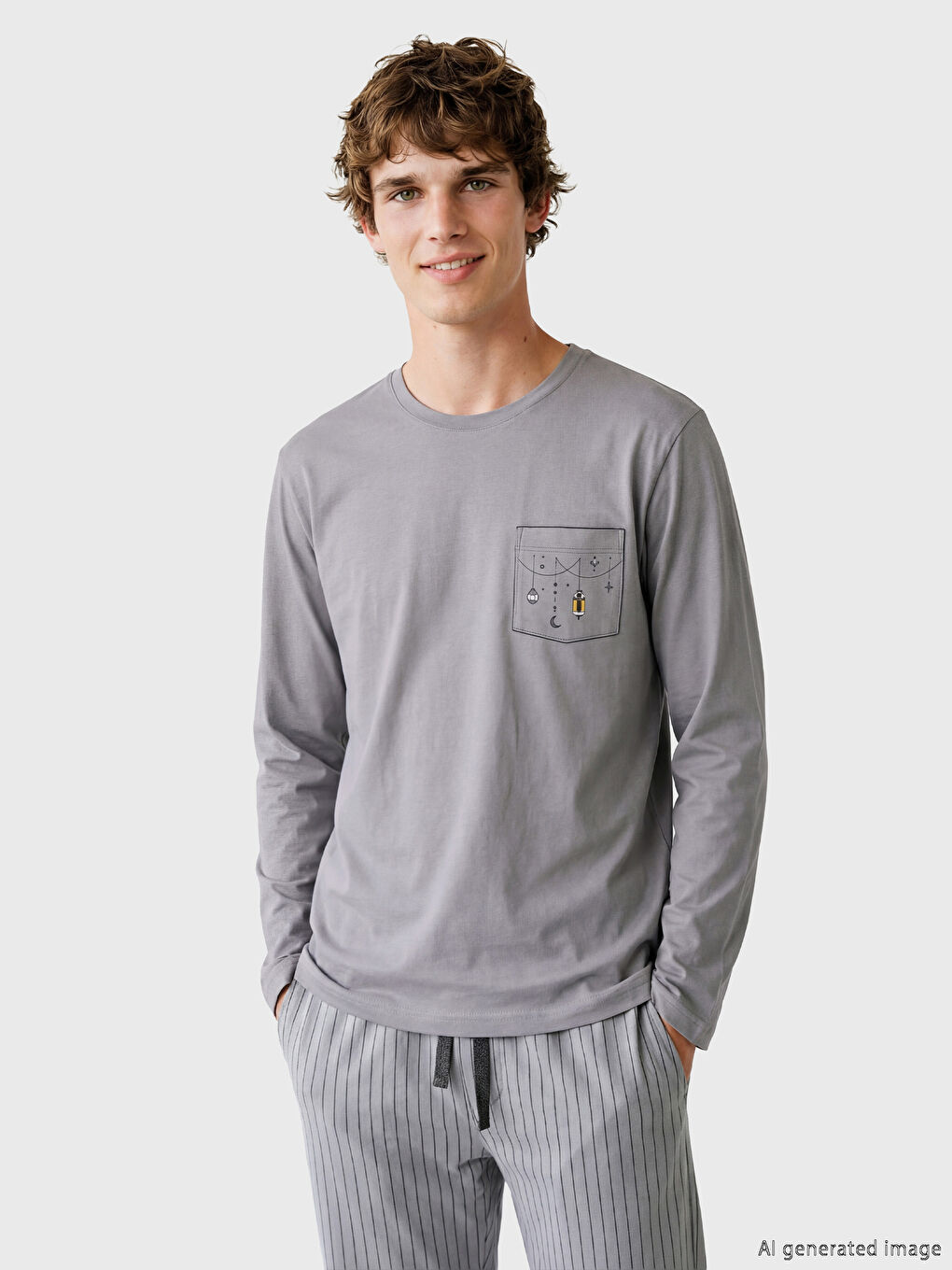 Antrasit Standart Kalıp Baskılı Erkek Pijama Takım-1