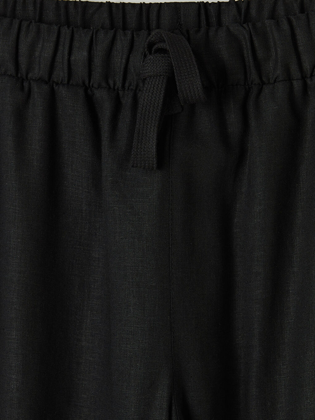 Siyah Beli Lastikli Keten Karışımlı Kadın Pantolon-2