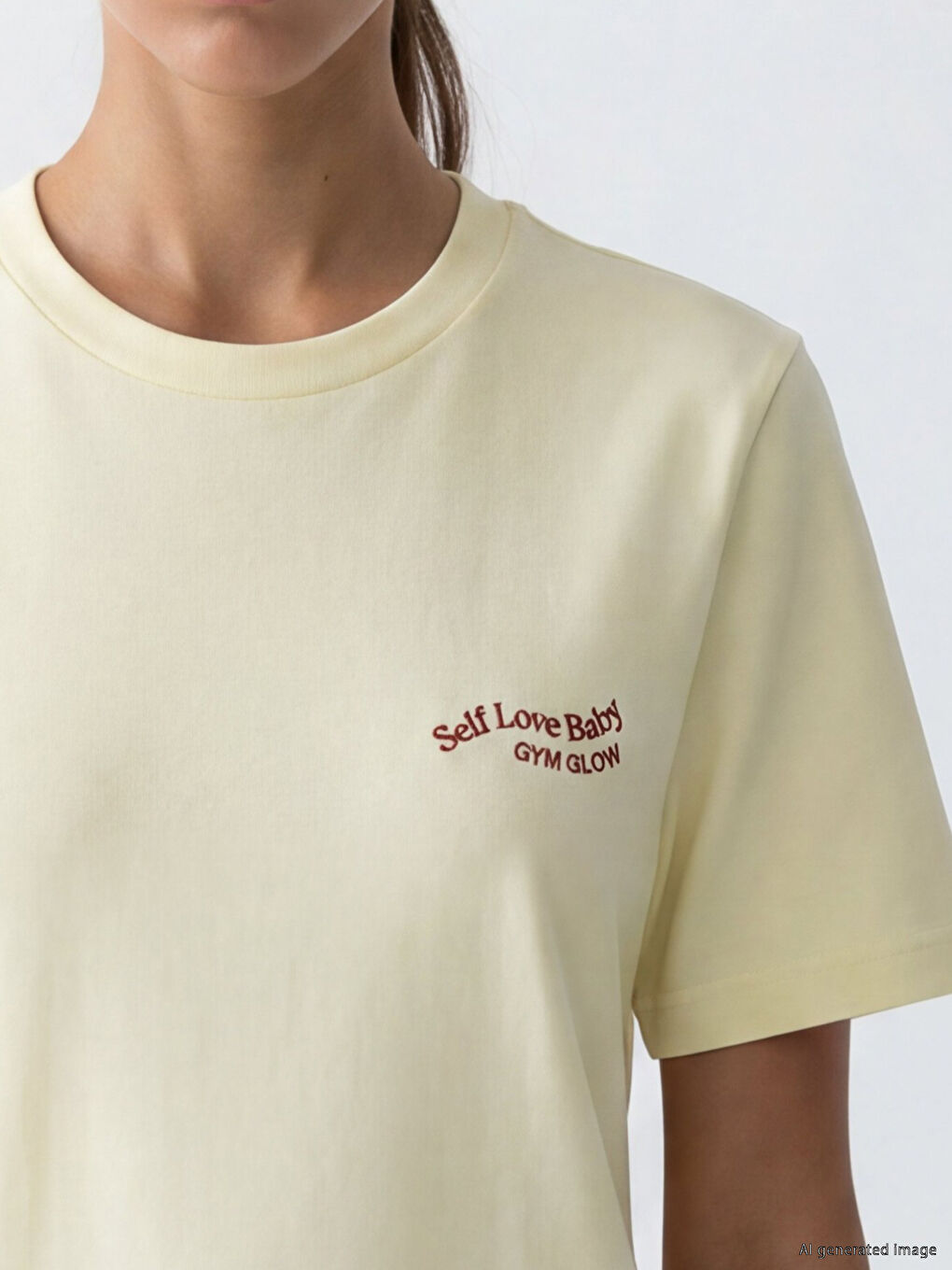 Sarı Soft Touch Nakışlı Kadın Spor Tişört-2