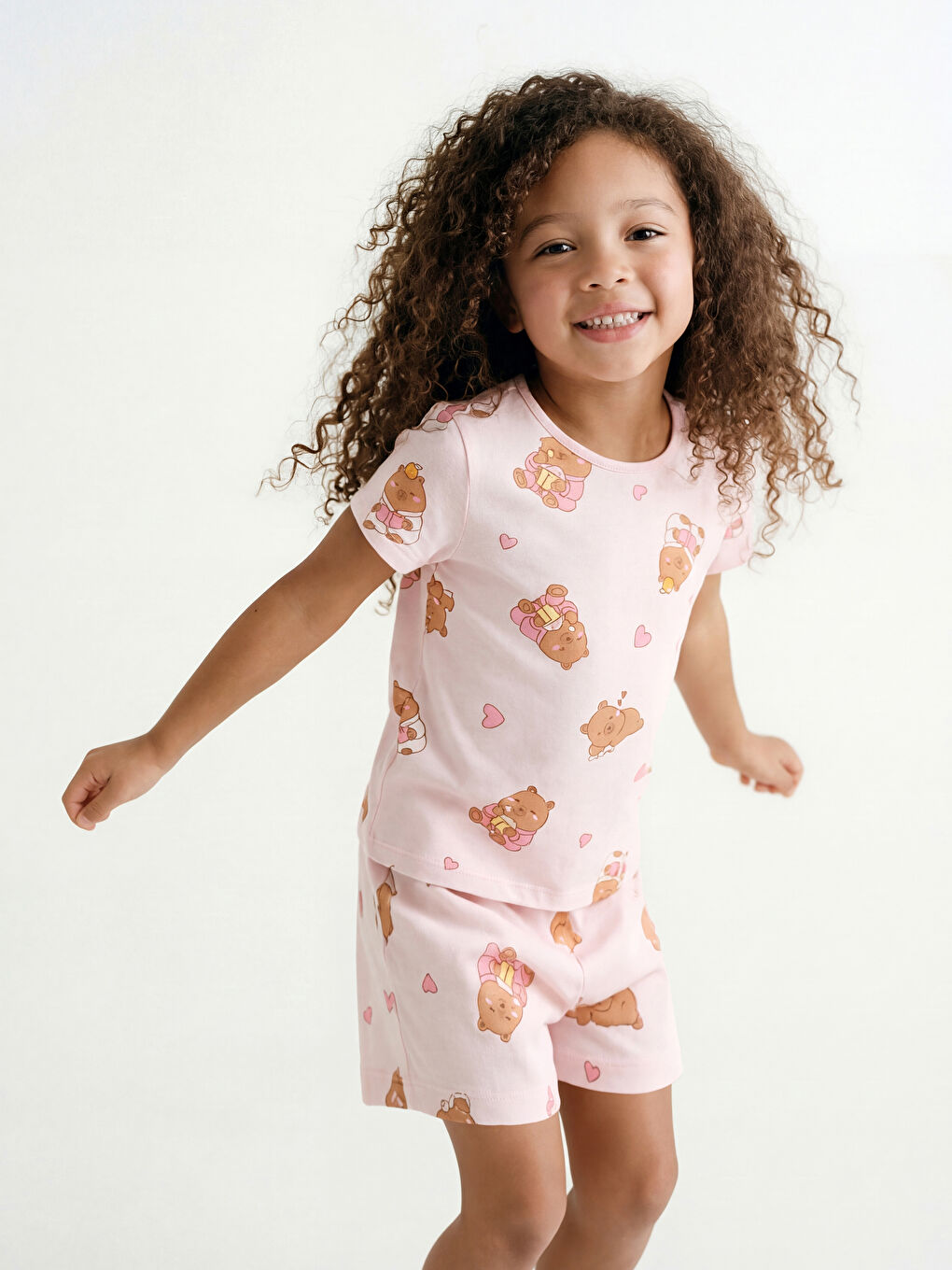 Pembe Bisiklet Yaka Kız Çocuk Şortlu Pijama Takımı