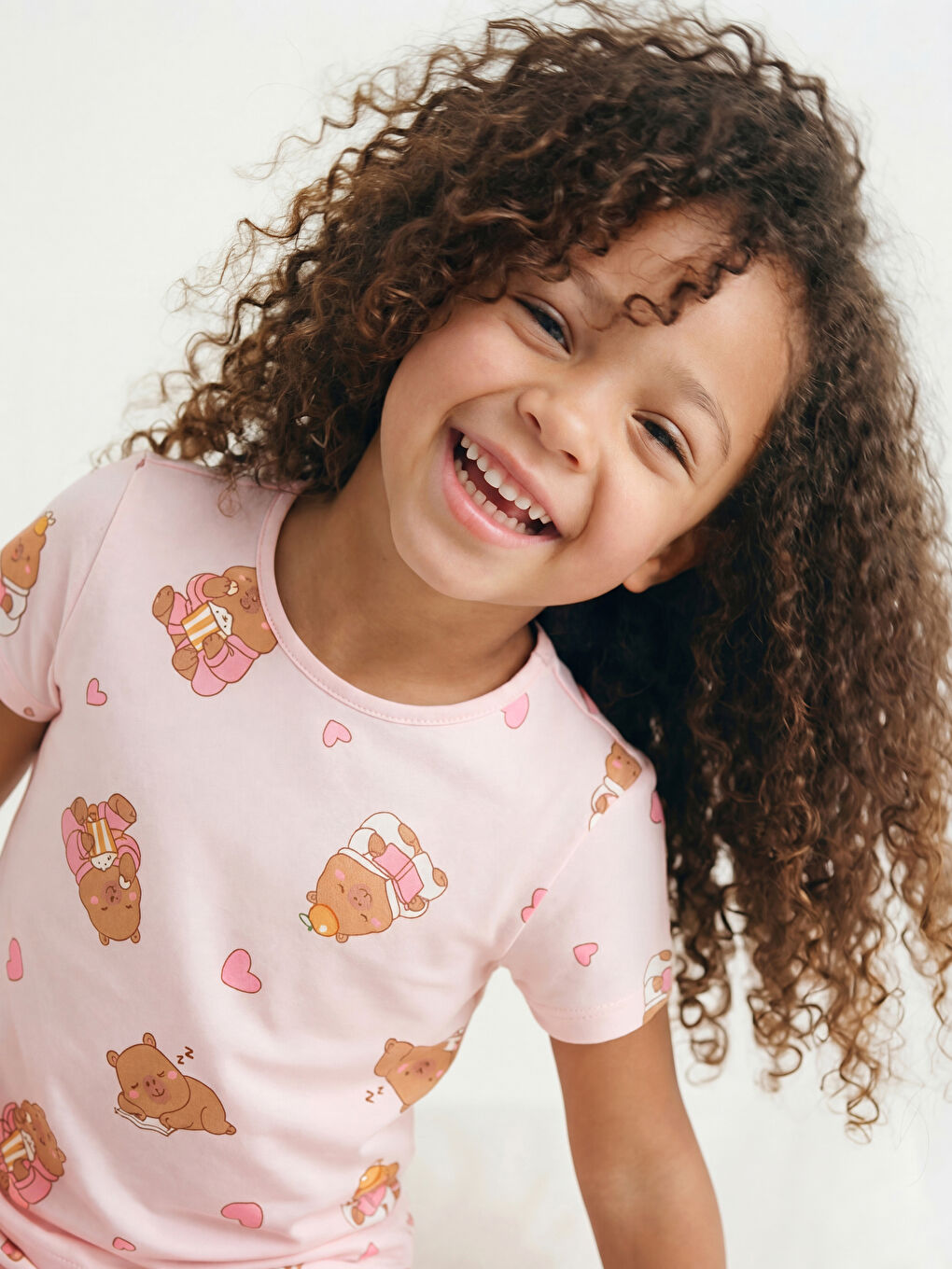 Pembe Bisiklet Yaka Kız Çocuk Şortlu Pijama Takımı-1