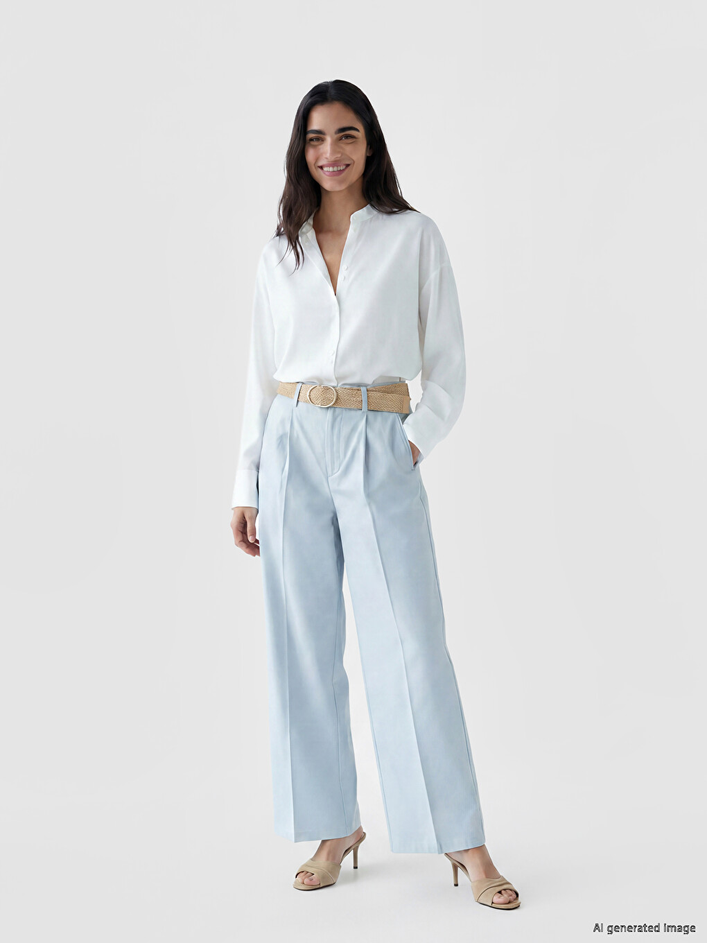 Loose Fit Belted Παντελόνι Για Γυναίκες-1