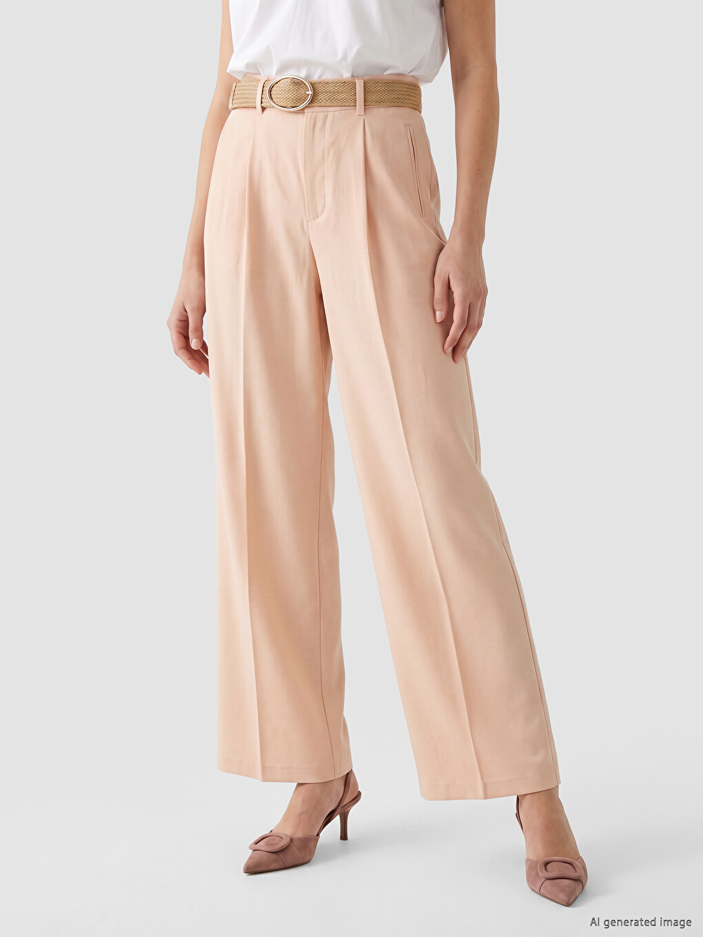Loose Fit Belted Women's Trousers-1