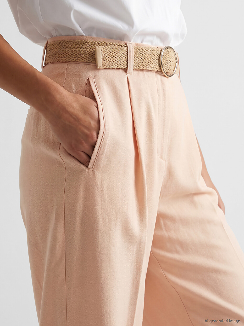 Loose Fit Belted Women's Trousers-2