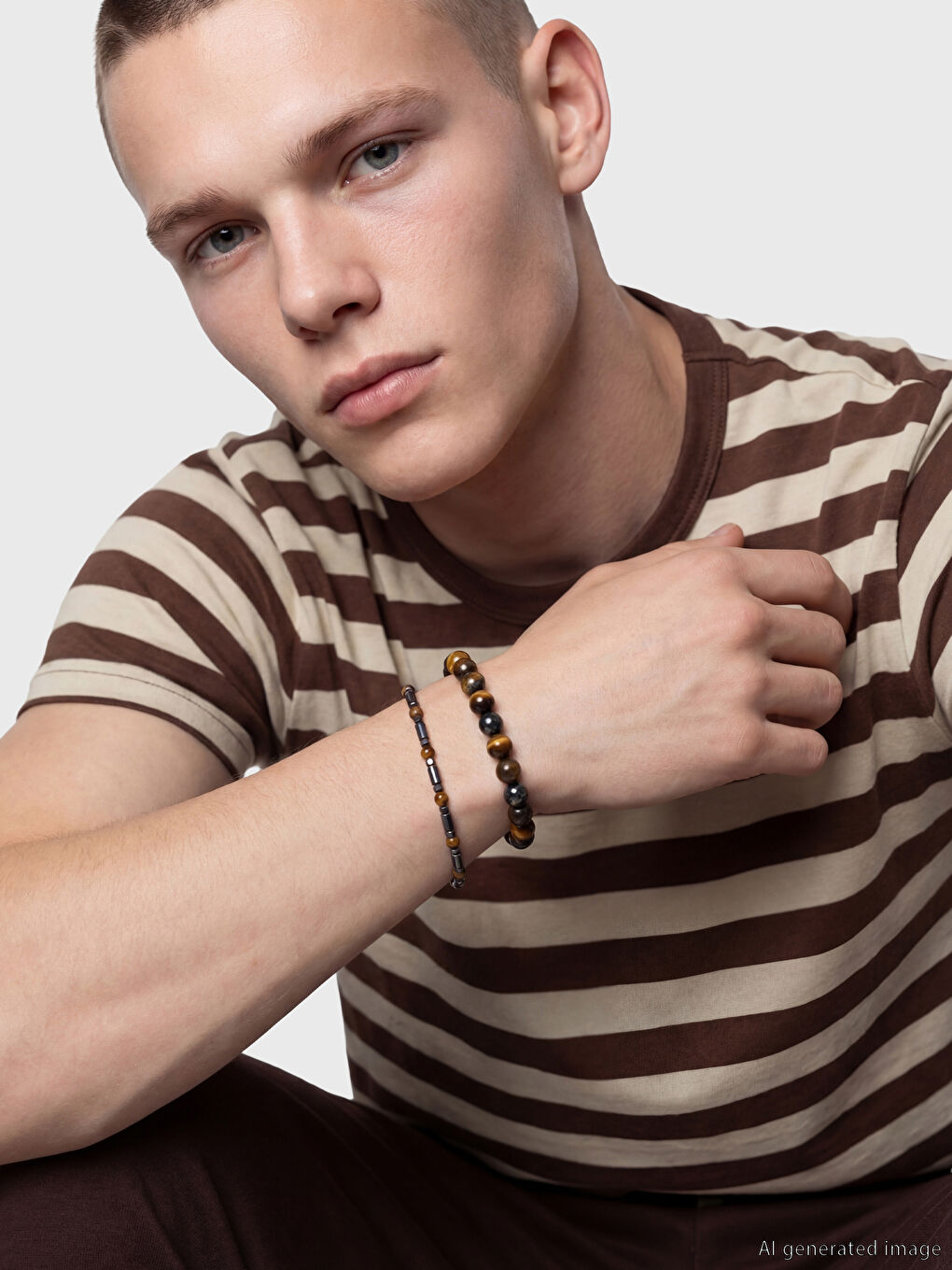 Kahverengi Erkek Kolye ve Bileklik Seti