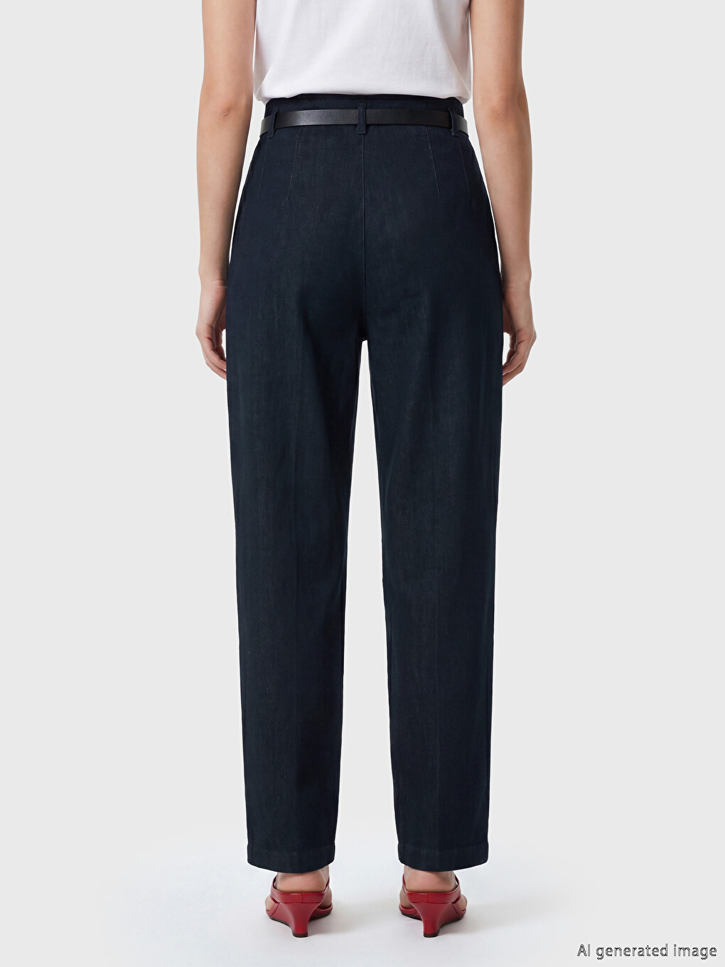 İndigo Beli Kemerli Slim Mom Kadın Jean Pantolon-3