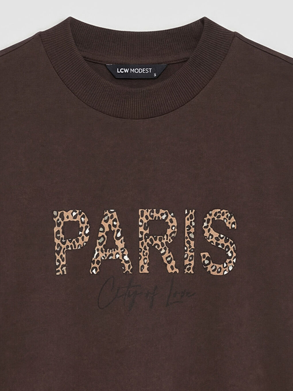 Kahverengi Bisiklet Yaka Paris Baskılı Kadın Tişört-2