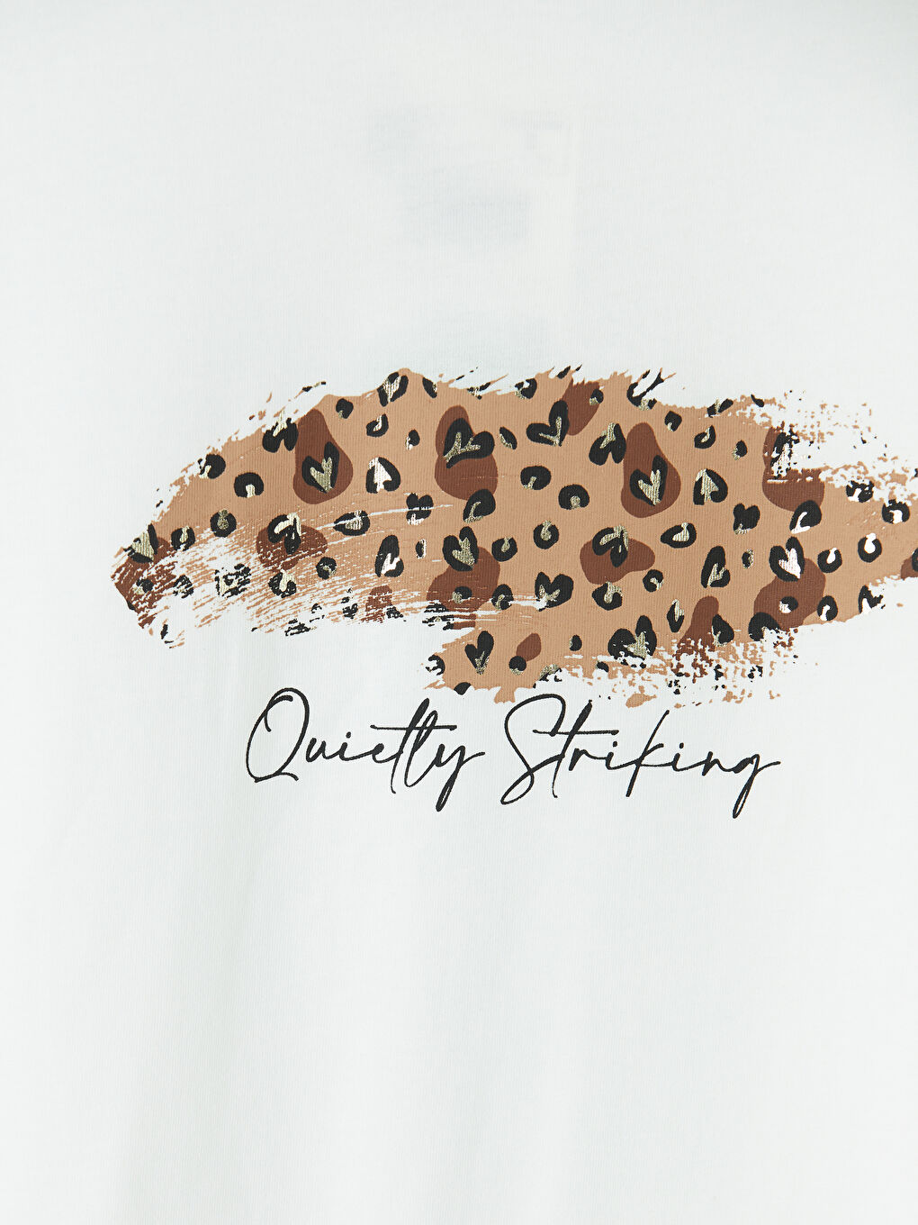 Ekru Bisiklet Yaka Baskılı Kadın Tişört-2