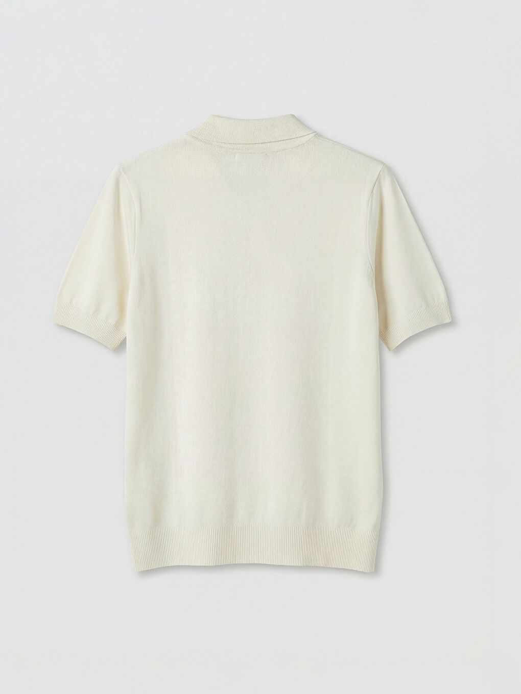 Ekru Polo Yaka Kısa Kollu Fermuarlı Kadın Triko Kazak-1