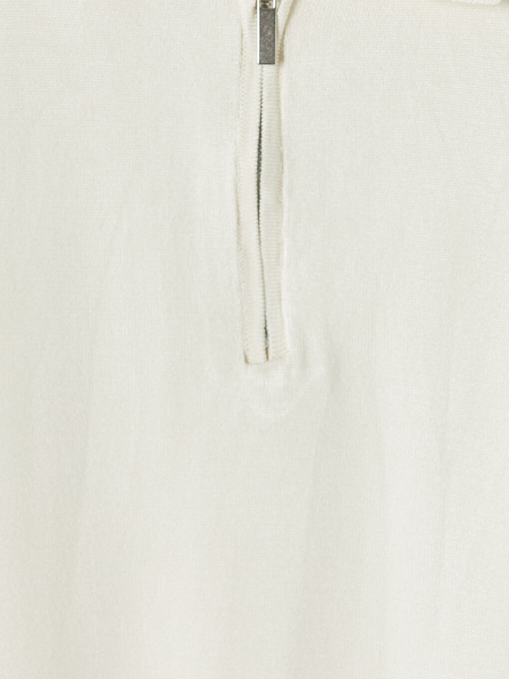 Ekru Polo Yaka Kısa Kollu Fermuarlı Kadın Triko Kazak-2