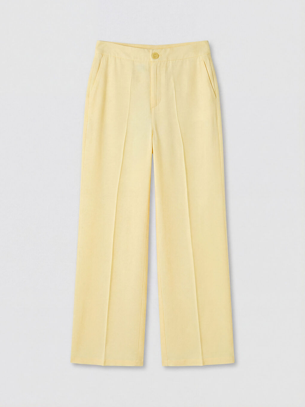 Sarı Geniş Paça Keten Karışımlı Kadın Pantolon