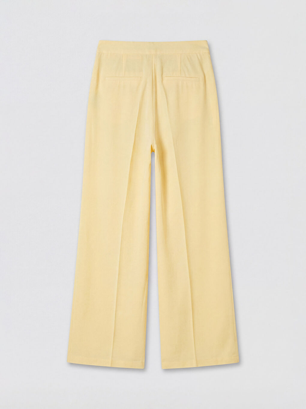 Sarı Geniş Paça Keten Karışımlı Kadın Pantolon-1