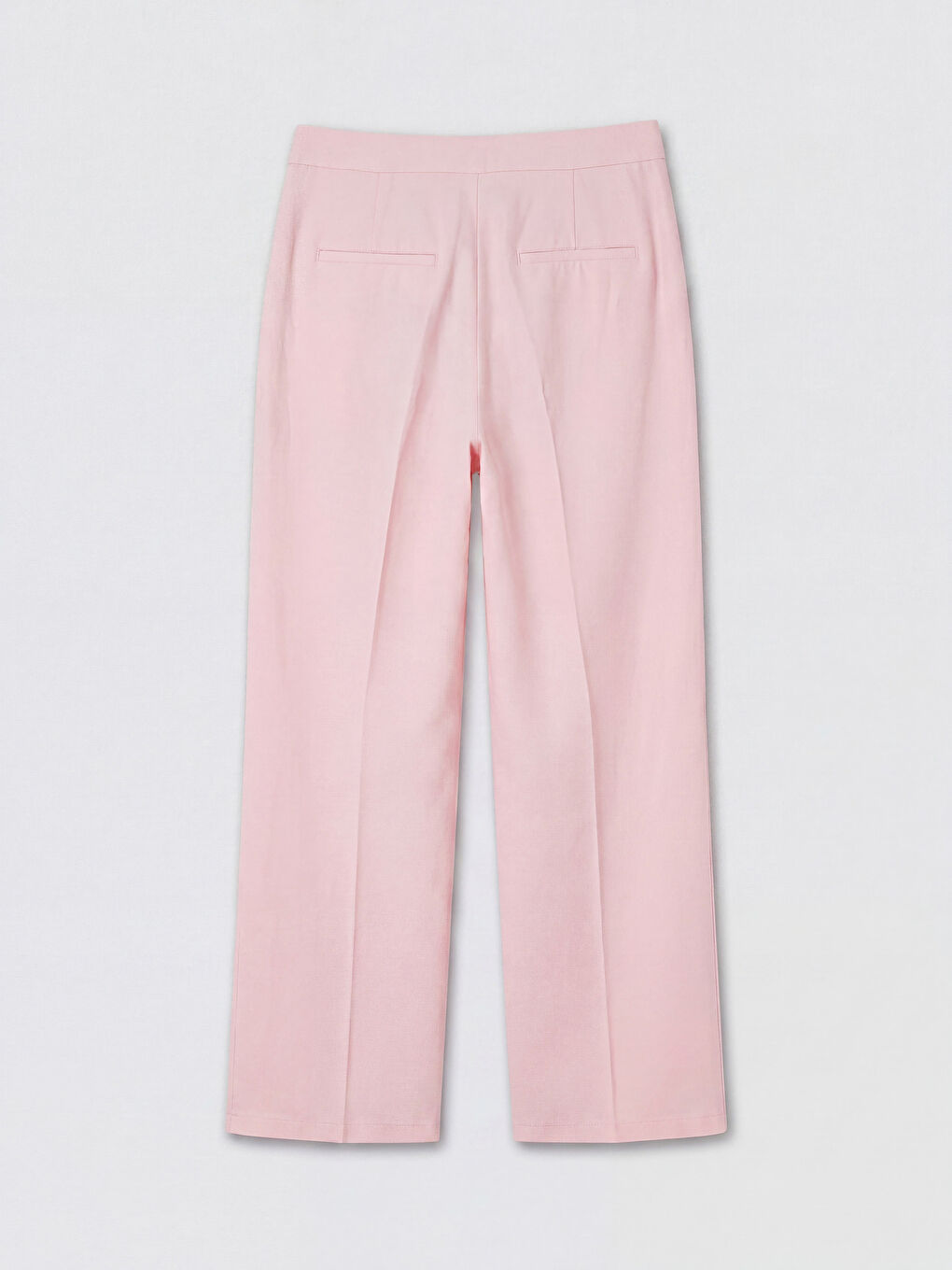 Pembe Geniş Paça Keten Karışımlı Kadın Pantolon-1