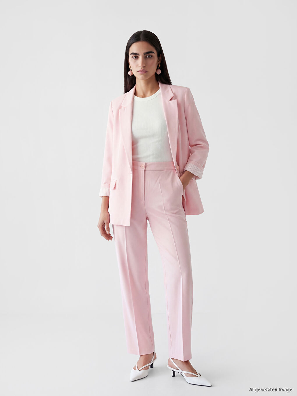 Pembe Regular Fit Keten Karışımlı Kadın Pantolon