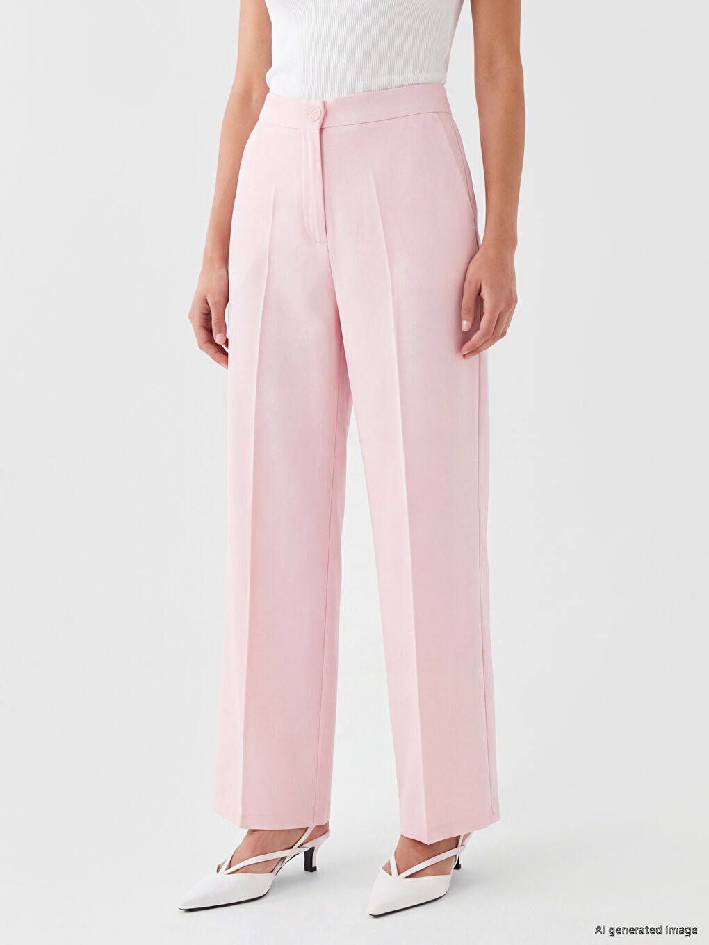 Pembe Regular Fit Keten Karışımlı Kadın Pantolon-1