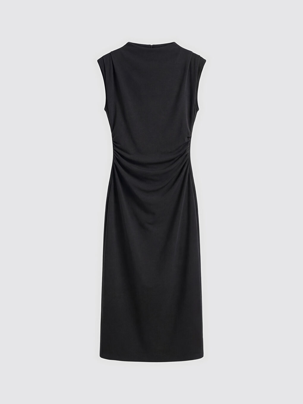 Siyah Dik Yaka Büzgülü Bodycon Elbise	