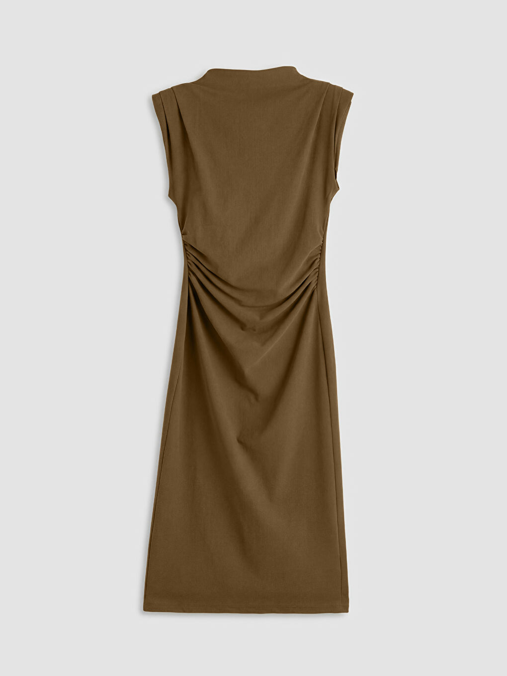 Haki Dik Yaka Büzgülü Bodycon Elbise	