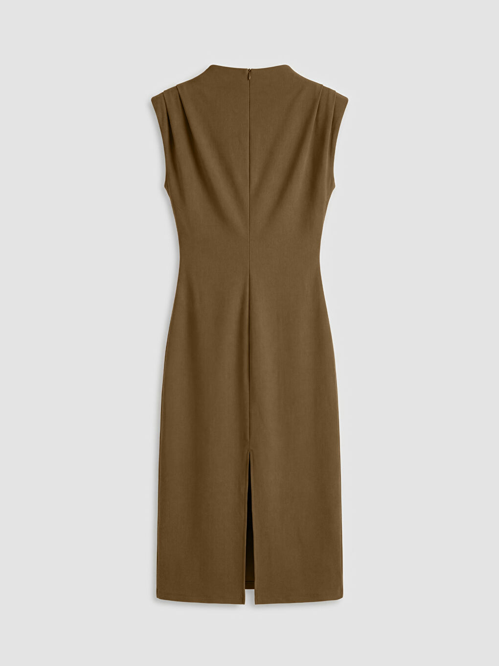 Haki Dik Yaka Büzgülü Bodycon Elbise	-1