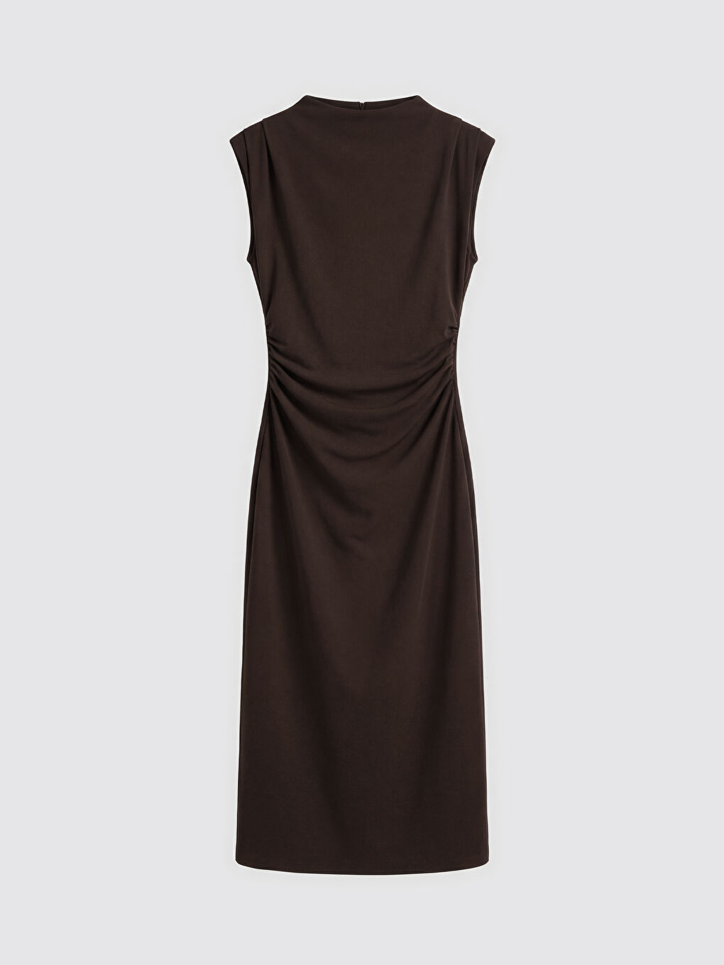 Kahverengi Dik Yaka Büzgülü Bodycon Elbise	