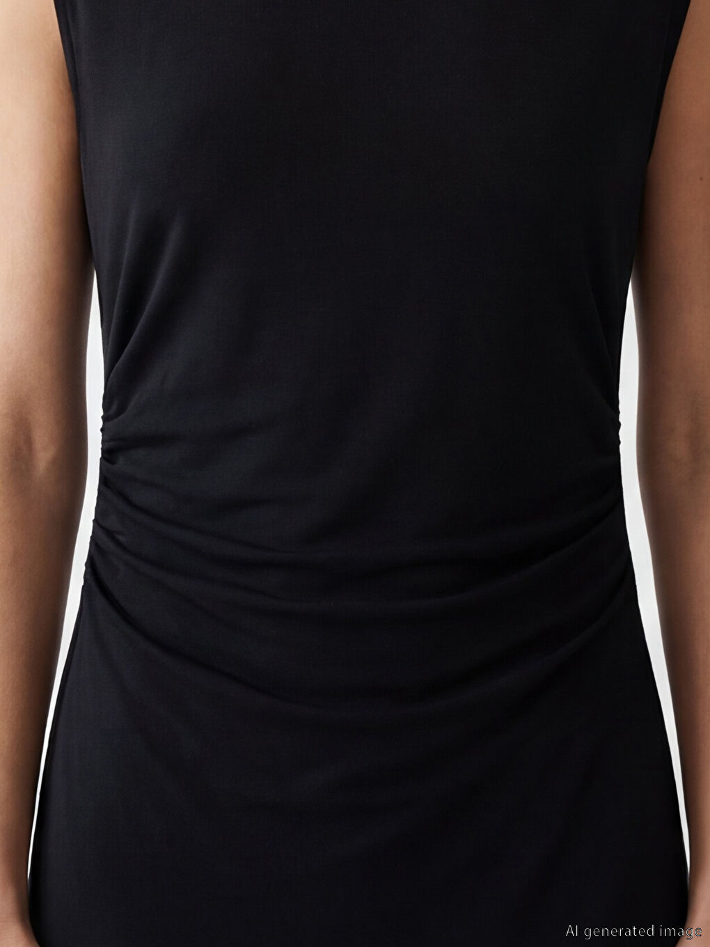 Siyah Büzgülü Bodycon Midi Elbise-2