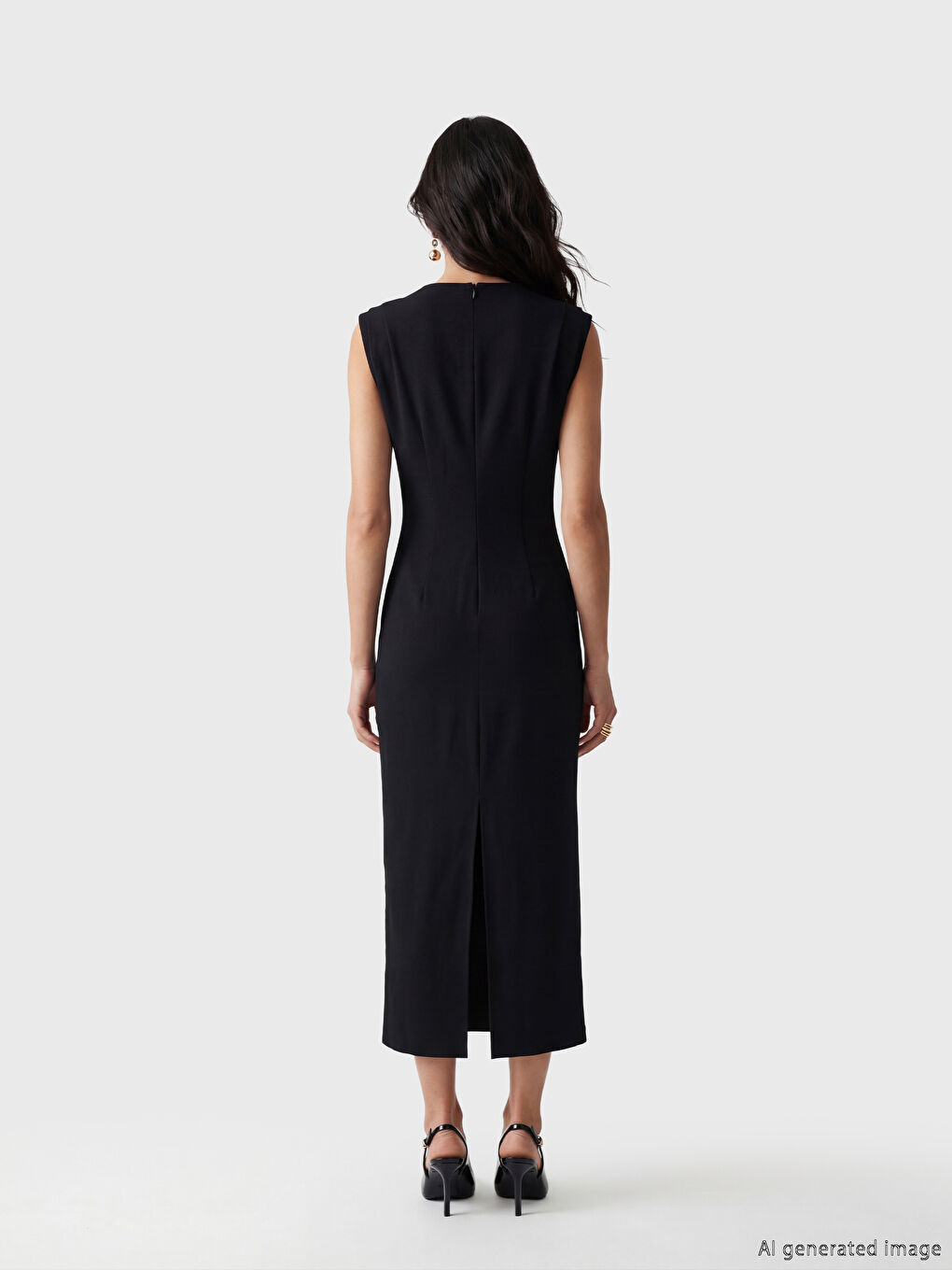 Siyah Büzgülü Bodycon Midi Elbise-3