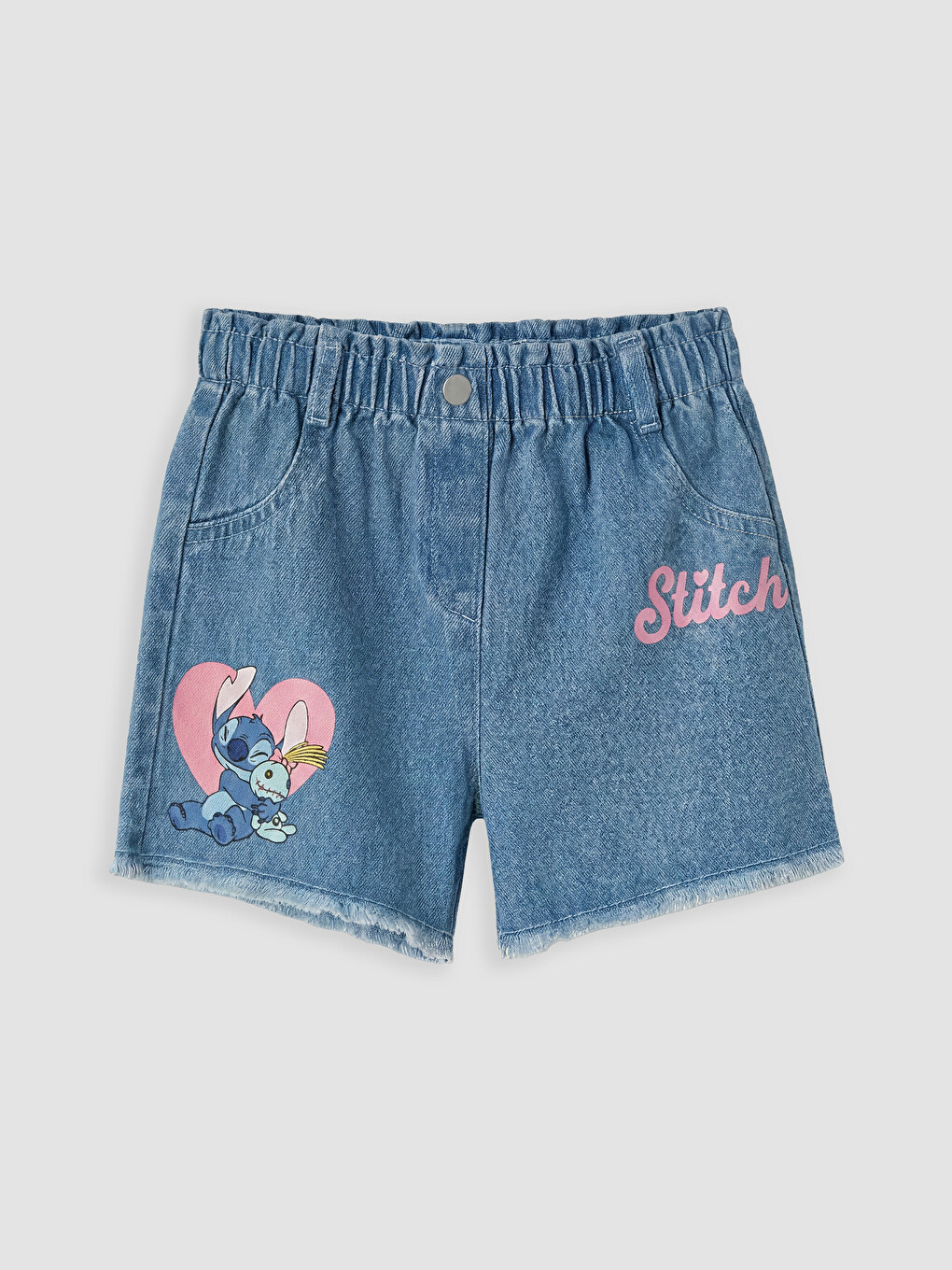 Mavi Lilo & Stitch Baskılı Kız Çocuk Jean Şort