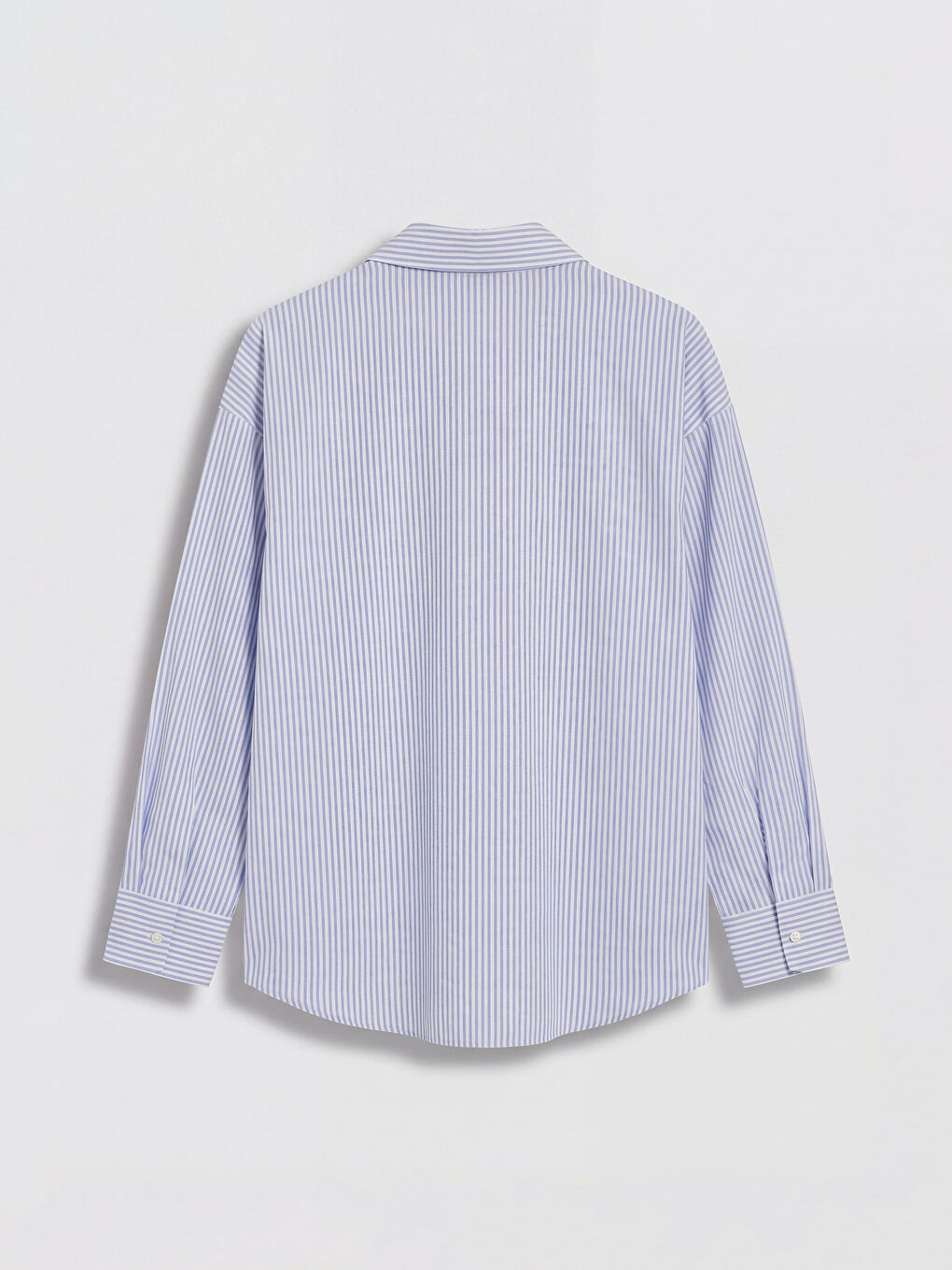 Mavi Çizgili Keten Karışımlı Kadın Gömlek-1