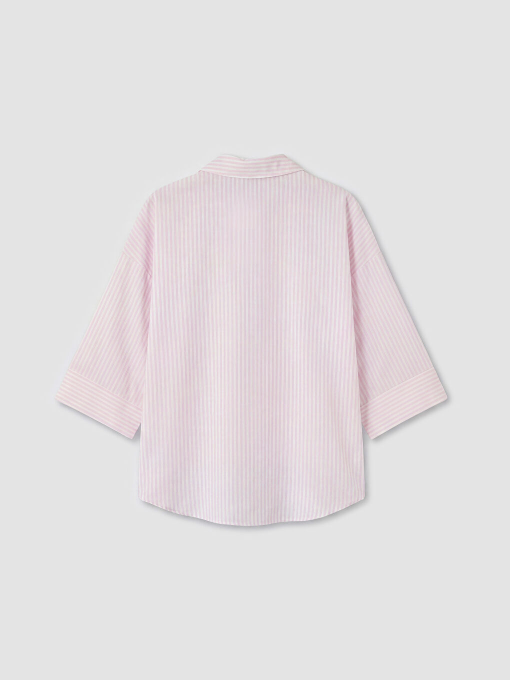 Pembe Çizgili Oversize Poplin Kadın Gömlek-1