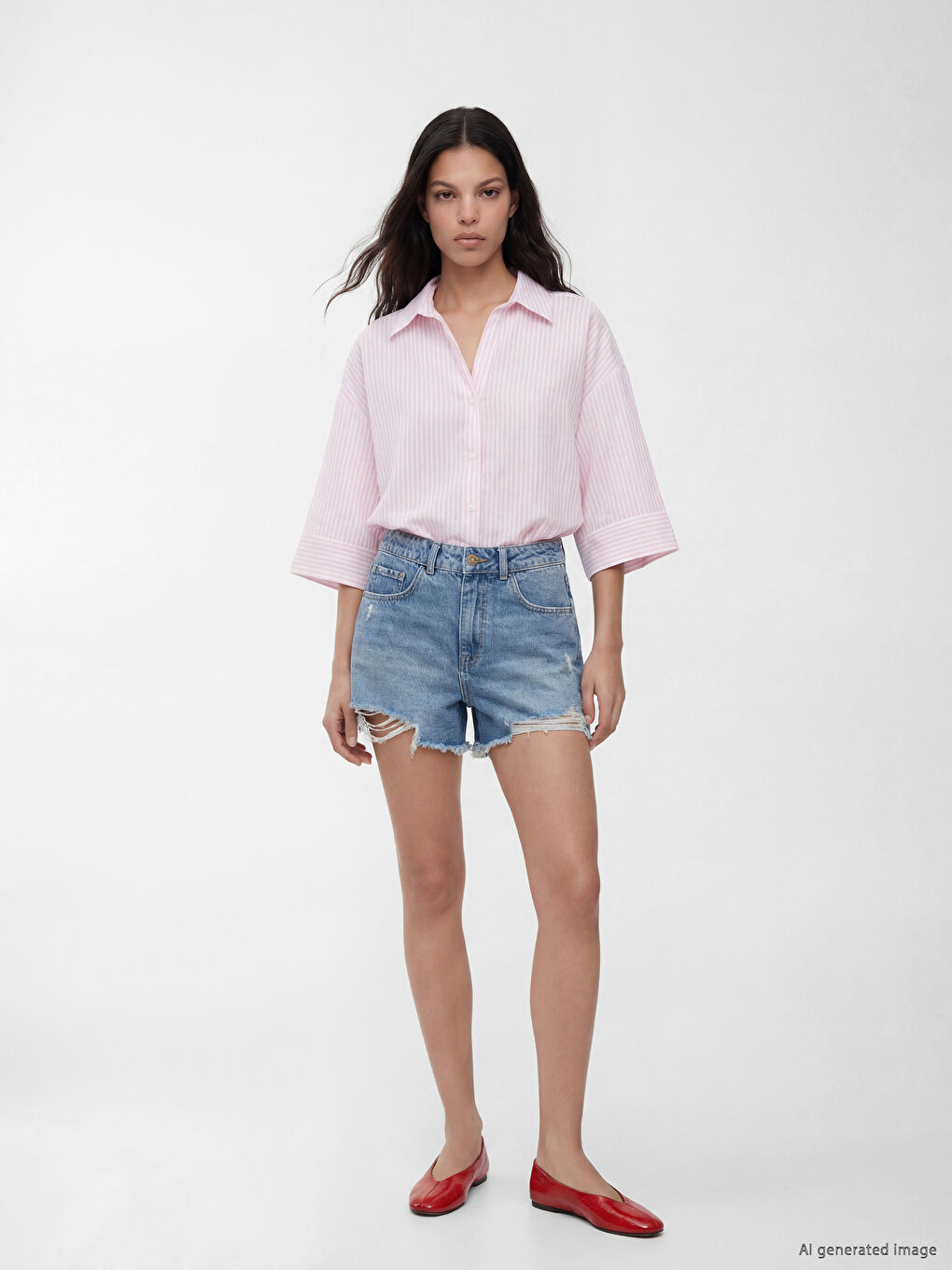 Striped Oversize Poplin Women's Shirt-1